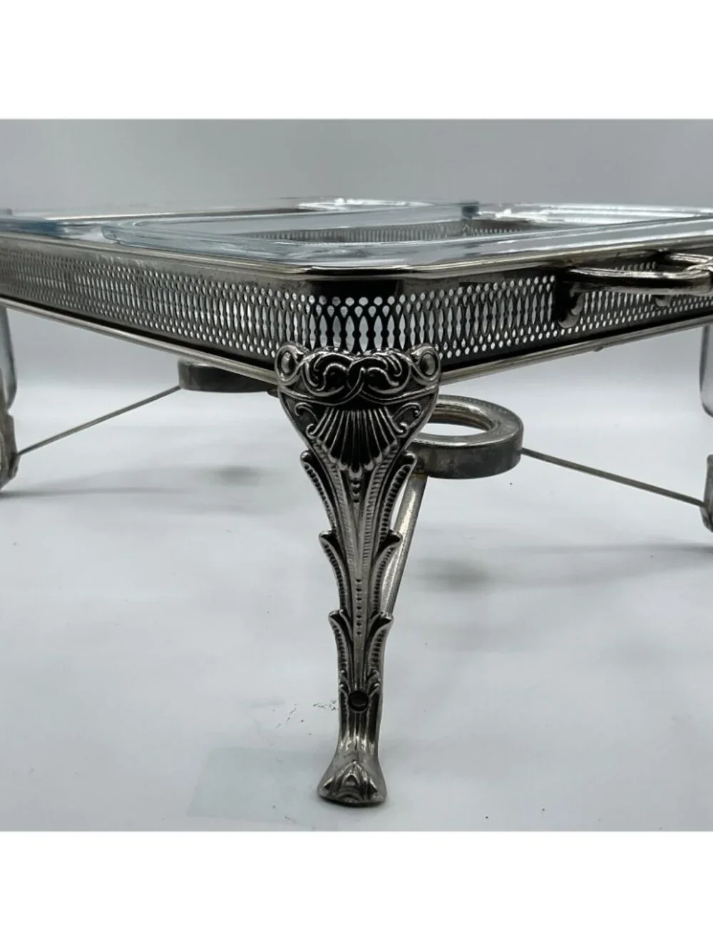 Vintage Silverplate Double Chafing Dish Buffet Server Glass Inserts Ornate Warm